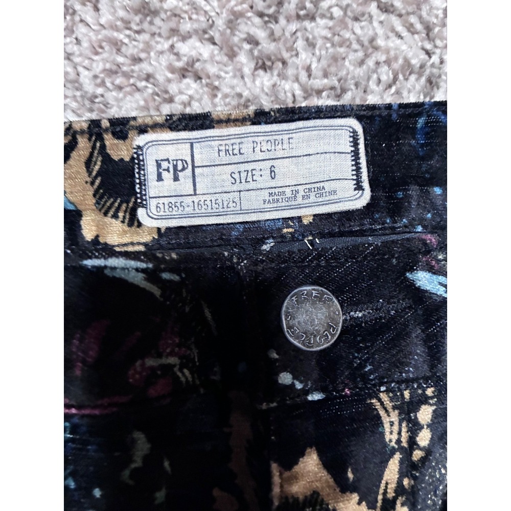 Free People Velvet Floral Skinny Pants‎ Women Size 6 Black Gold Zipper Detail - Picture 4 of 11